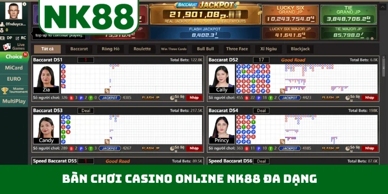 Bàn chơi casino online NK88 đa dạng